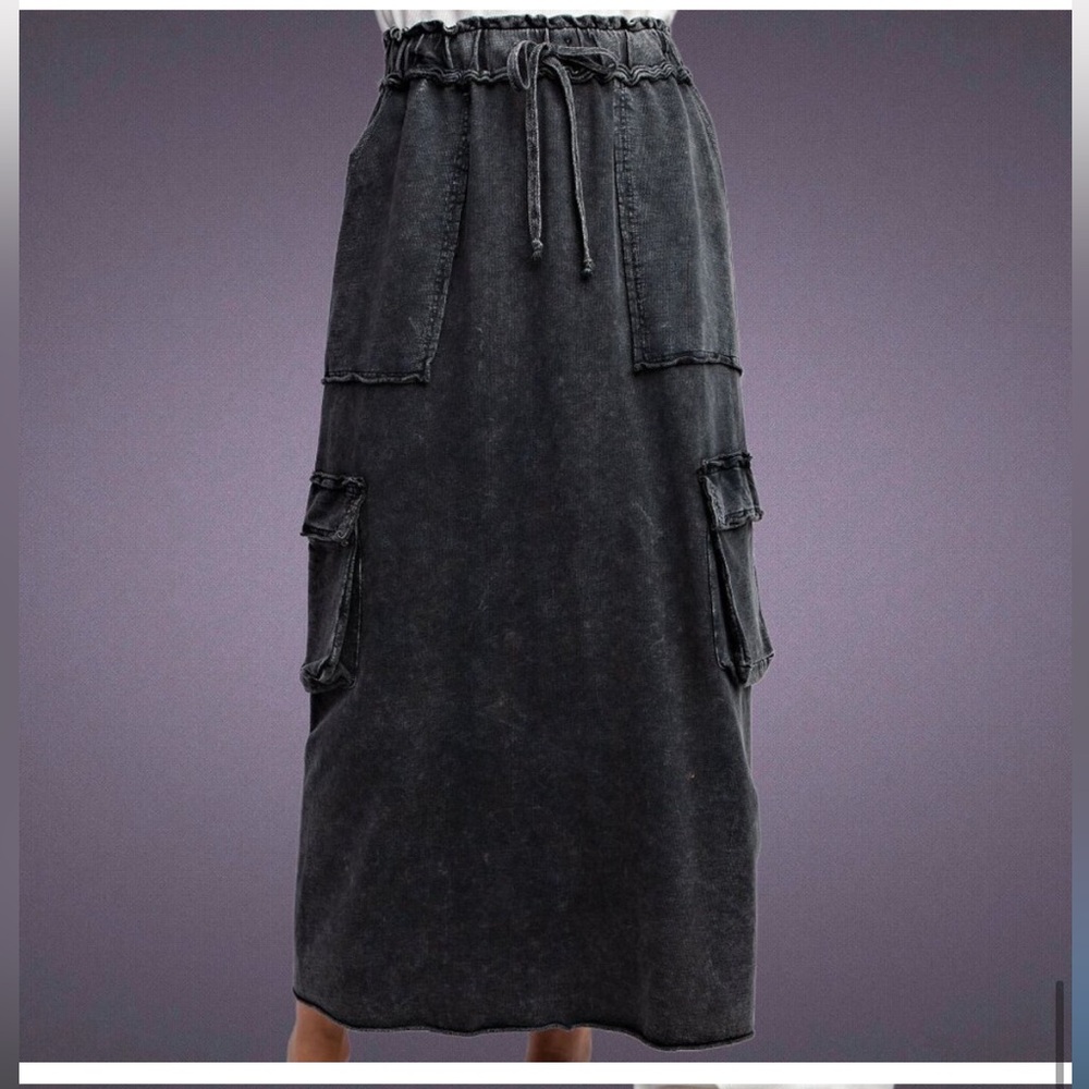Easel Charcoal Mineral Washed Maxi Skirt - Picture 4 of 8